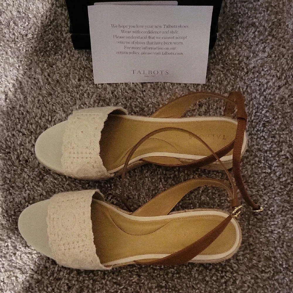 Talbots 9M Ivory PAME Brown and Cream Espadrille Sandals - Picture 5 of 6